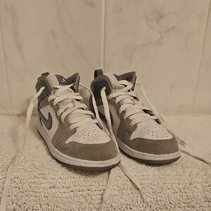 Nike High-Top Sneakers in White and Gray with Purple Accents